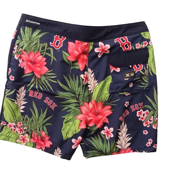 Hurley Swim Trunks MLB BOSTON RED SOXS Mens 33 BLUE Tropical Floral Board Shorts - Picture 6 of 16